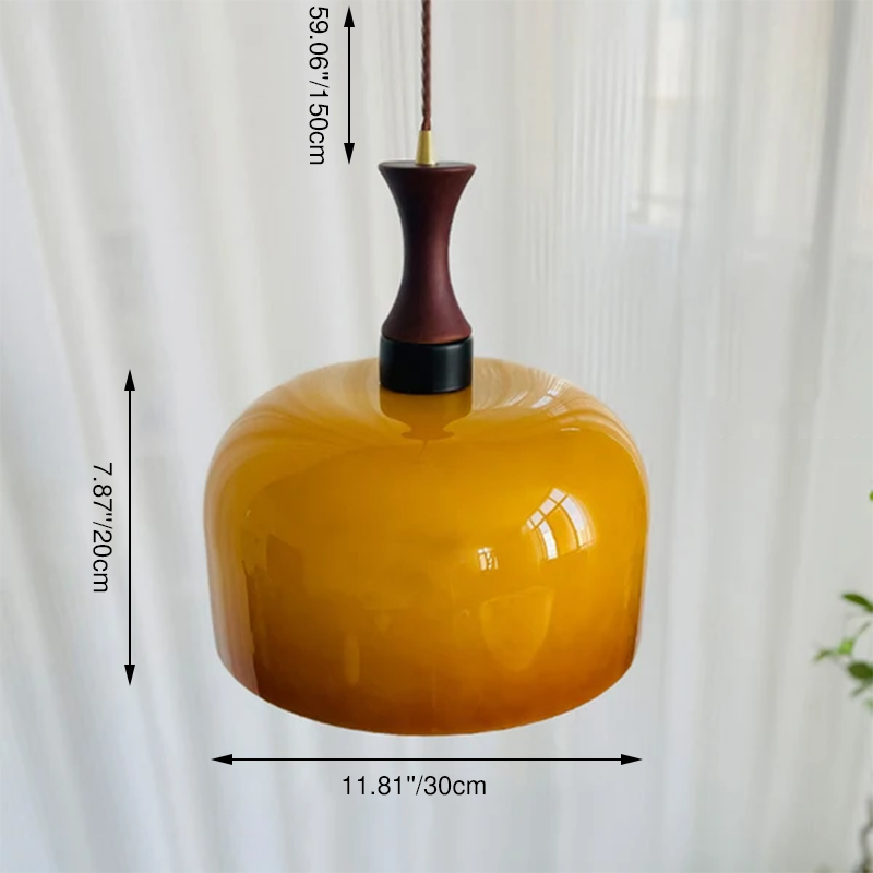 Lámpara colgante de 1 luz, tradicional, vintage, redonda, de madera y vidrio, cilindro redondo, para sala de estar 