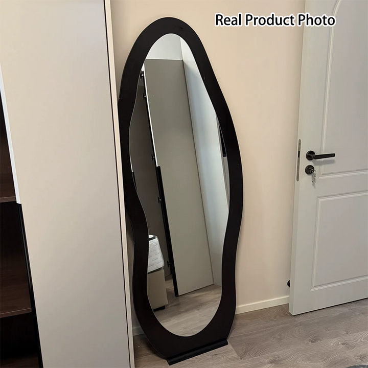 Zeitgenössischer Retro-MDF-Glas-Oval-Wellen-Vollkörper-Boden Spiegel für Wohnzimmer und Schlafzimmer 