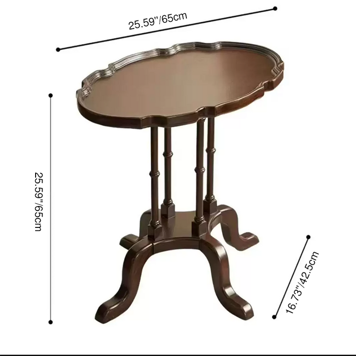 Traditional Chinese Rubberwood Scalloped Curved Side Table With 1 Tier For Living Room