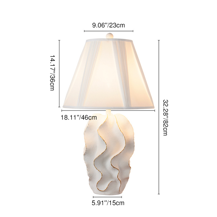 Lampe de table à 1 lumière à base de résine rayée en tissu blanc de luxe moderne 