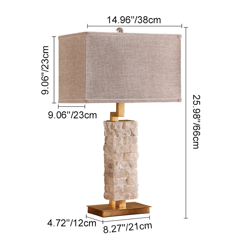 Contemporary Luxury Fabric Marble Hardware Square Column 1-Light Table Lamp For Living Room &amp; Bedroom