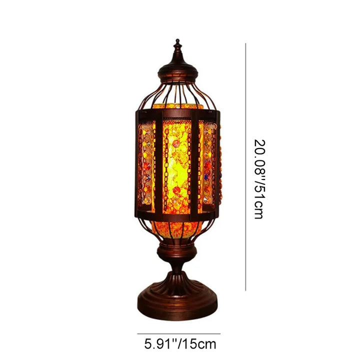 Traditional Vintage Turkish Stained Glass Iron Lantern 1-Light Table Lamp For Bedroom
