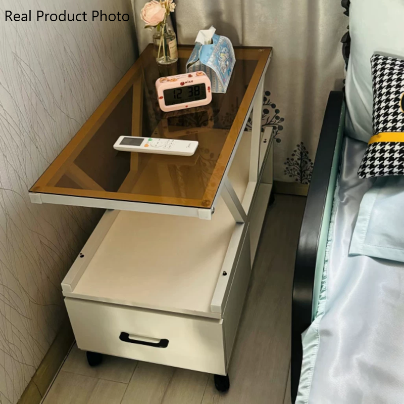 Mesa de café rectangular móvil de vidrio creativo contemporáneo con tablero ecológico de 3 niveles para sala de estar 