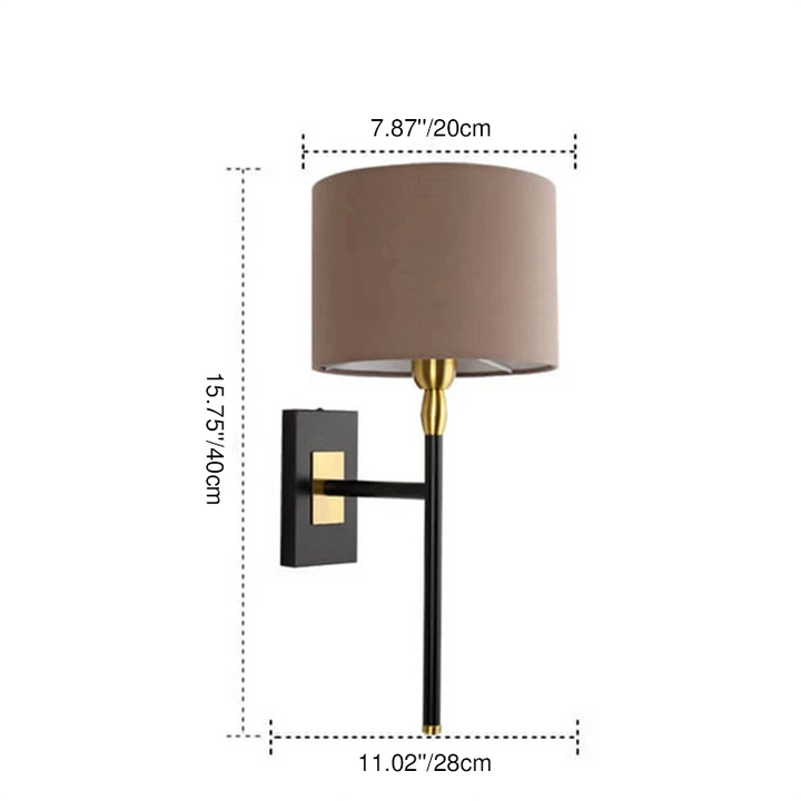 Modern Minimalist Coffee Iron Fabric Cylinder Shade 1-Light Wall Sconce Lamp For Living Room