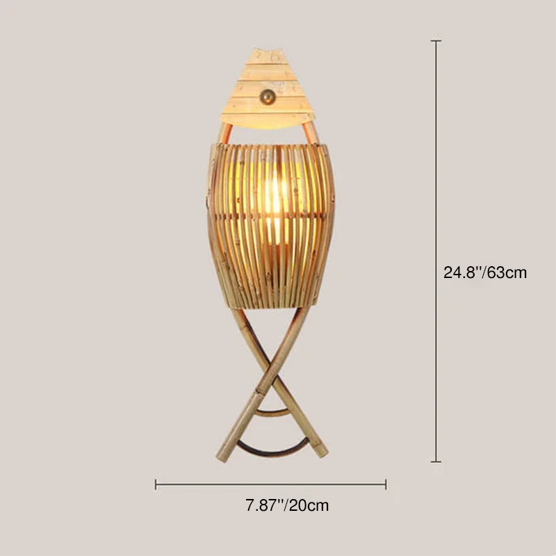 Traditional Rustic Bamboo Weaving Fish Shaped 1-Light Wall Sconce Lamp For Living Room &amp; Dining Room