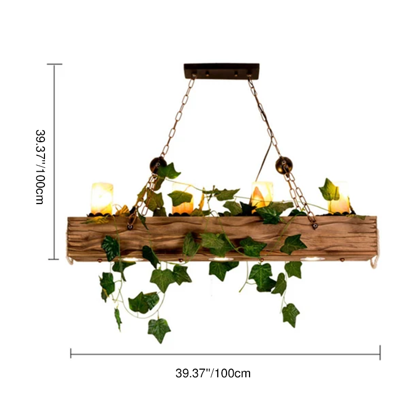 Traditional Vintage Faux Marble Pine Wood Iron Cylinder 7-Light Plants Chandeliers For Dining Room