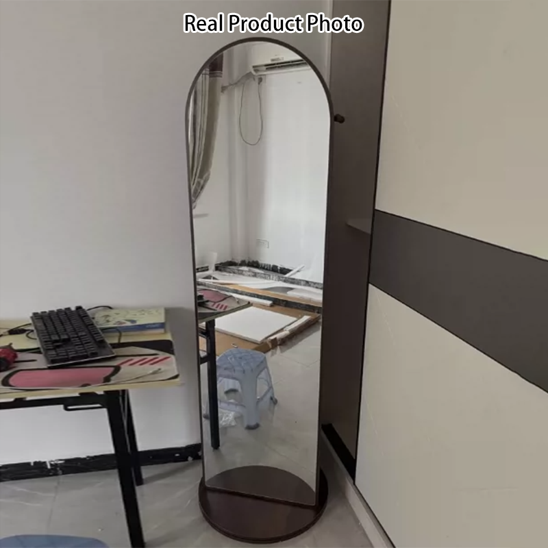 رف كتب مقوس من MDF وزجاج بتصميم عصري بسيط، 5 طبقات، مرآة كاملة الطول، تخزين دوّار لغرفة النوم وغرفة المعيشة 