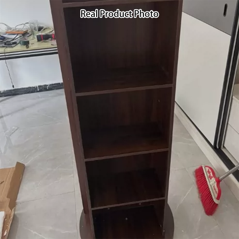 رف كتب مقوس من MDF وزجاج بتصميم عصري بسيط، 5 طبقات، مرآة كاملة الطول، تخزين دوّار لغرفة النوم وغرفة المعيشة 