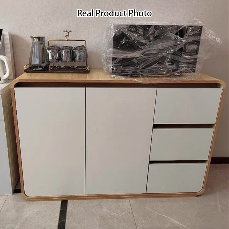Modern Minimalist Plywood Metal Rounded Square Rectangle Storage Cabinet With 3 Drawers For Living Room