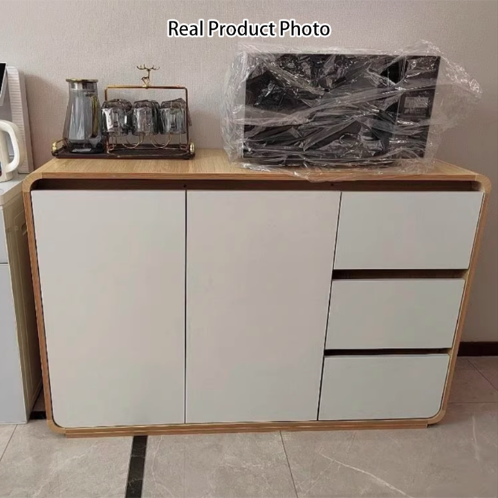 Modern Minimalist Plywood Metal Rounded Square Rectangle Storage Cabinet With 3 Drawers For Living Room