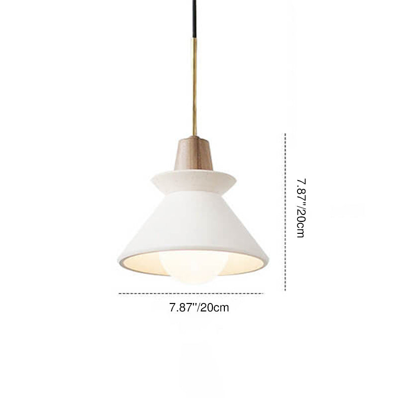 Modern Minimalist White Cement Iron Wood 1-Light Tapered Pendant Light For Dining Room
