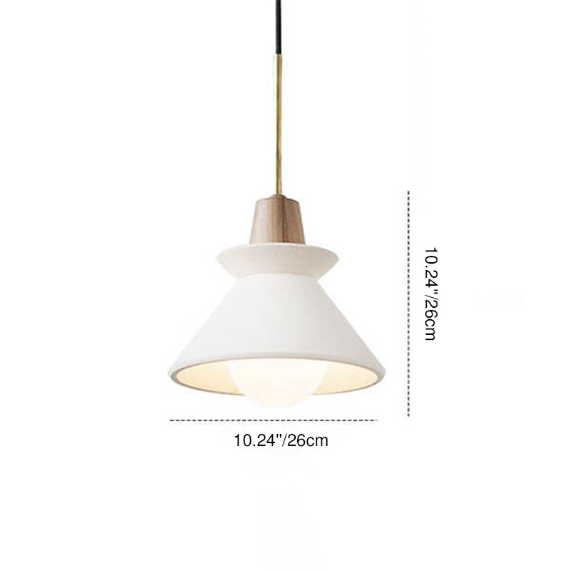 Modern Minimalist White Cement Iron Wood 1-Light Tapered Pendant Light For Dining Room