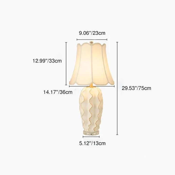 Traditional European Fabric Crystal Resin Wave Shape 1-Light Table Lamp For Bedroom