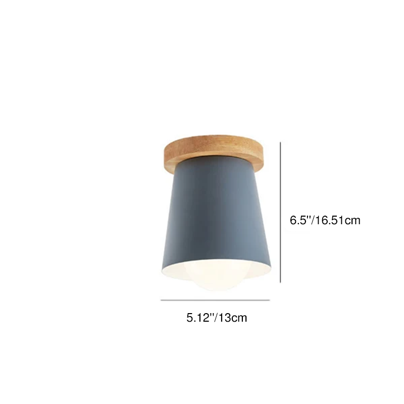 Modern Minimalist Macaron Solid Color Iron Rubberwood 1-Light Flush Mount Light For Hallway &amp; Entryway