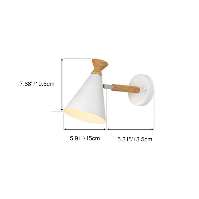 Modern Minimalist Bell Shade Iron Wood 1-Light Wall Sconce Lamp