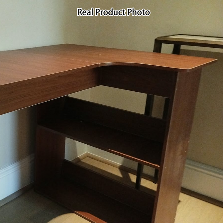 Modern Minimalist L-Shaped Rectangular Medium Density Fiberboard Desk 3-Tier For Bedroom
