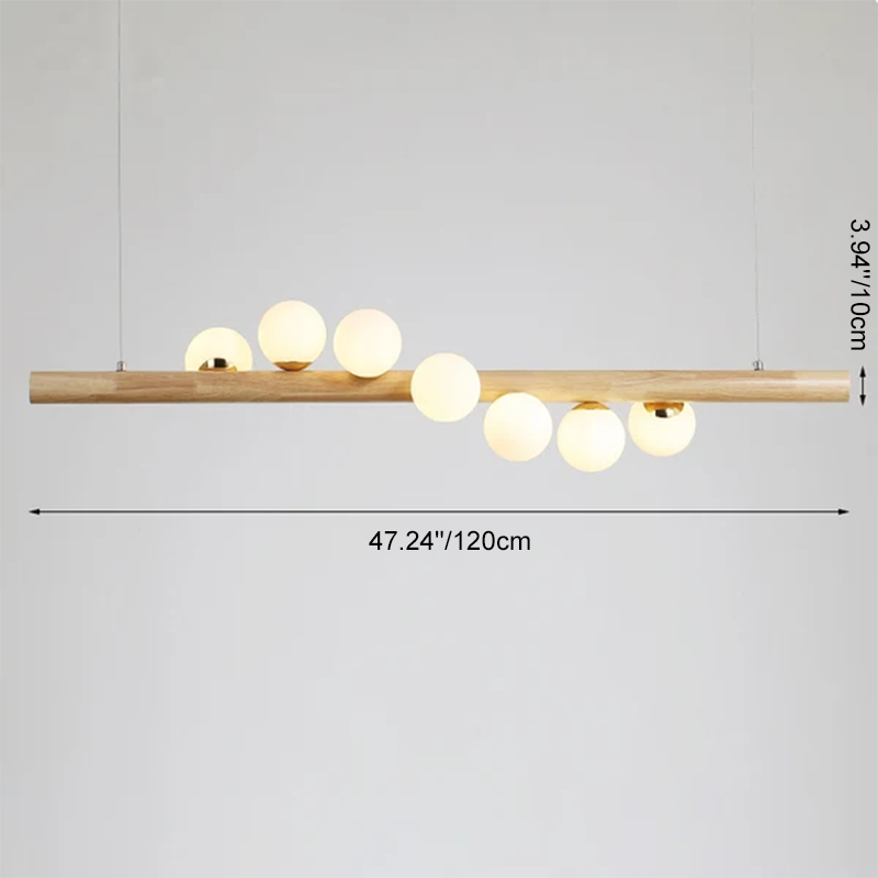 Lustre contemporain en bois de caoutchouc créatif, noyer, laiton, verre, bande, boule, 5/7 lumières pour salle à manger 