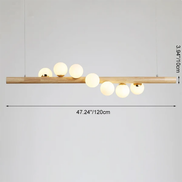 Lustre contemporain en bois de caoutchouc créatif, noyer, laiton, verre, bande, boule, 5/7 lumières pour salle à manger 
