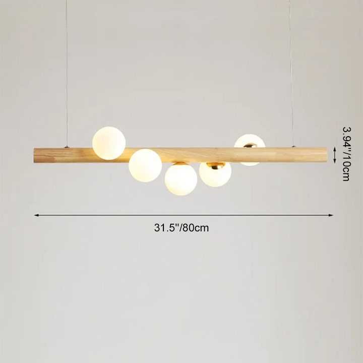 Lustre contemporain en bois de caoutchouc créatif, noyer, laiton, verre, bande, boule, 5/7 lumières pour salle à manger 