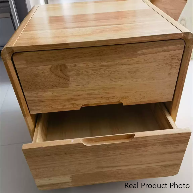 Moderner minimalistischer rechteckiger Nachttisch aus massivem Holz und Sperrholz mit 2 Schubladen für das Schlafzimmer 