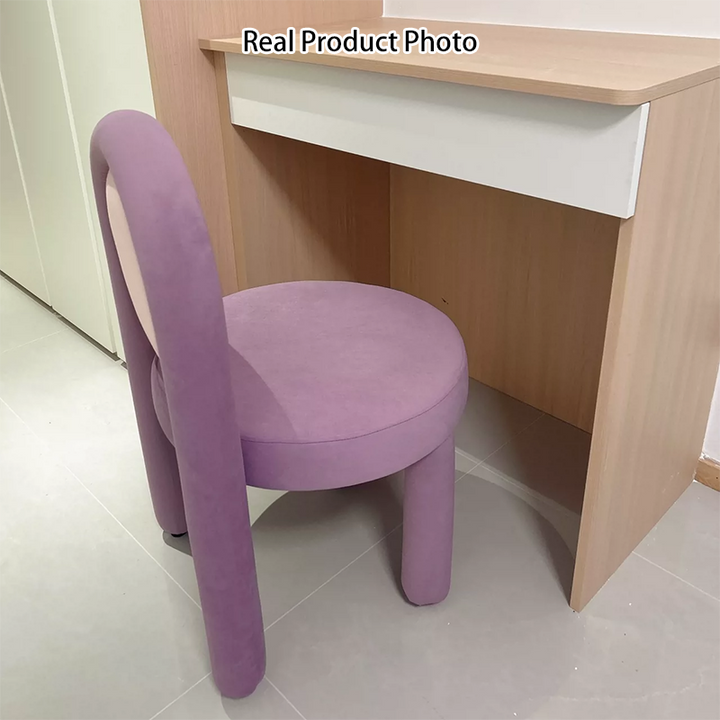Modern Minimalist Arched Round Suede Fabric Carbon Steel Foam Vanity Stool Backrest Armless For Bedroom
