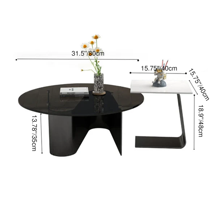 Moderner minimalistischer runder quadratischer Couchtisch aus Glas, Steinplatte und Karbonstahl mit 1 Ebene für das Wohnzimmer 
