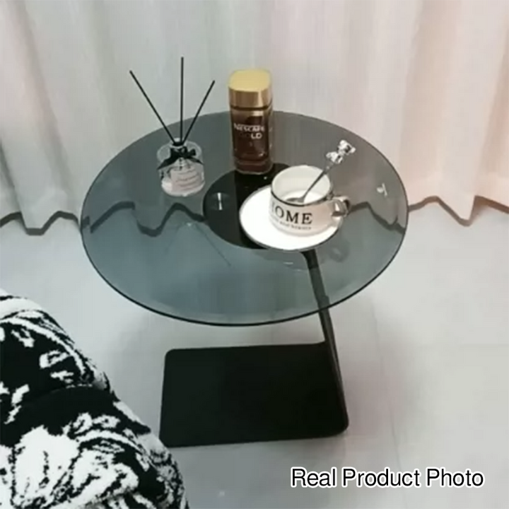 Moderner minimalistischer runder C-förmiger Glastisch aus Kohlenstoffstahl für das Wohnzimmer 