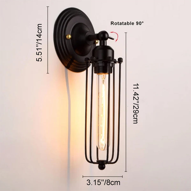 Lámparas Apliques de Pared de 1 Luz con Pantalla de Jaula de Hierro Forjado Retro Industrial 