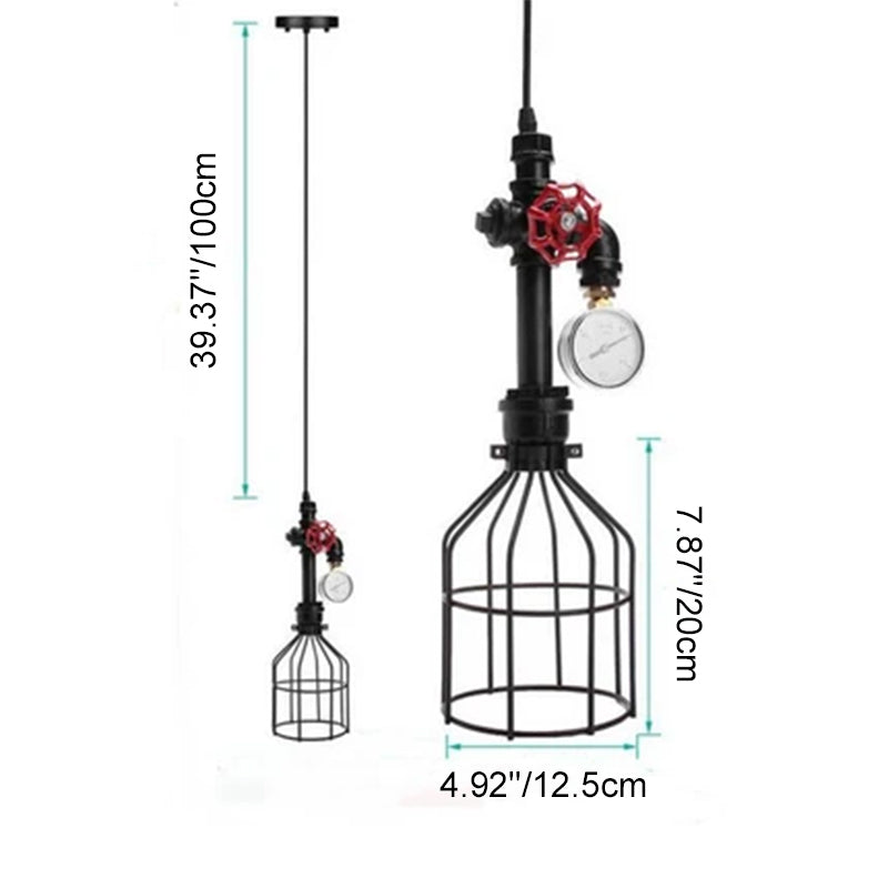 Suspension industrielle rétro en forme de bouteille en métal avec 1 lumière, design de vanne rouge et douille de tuyau 