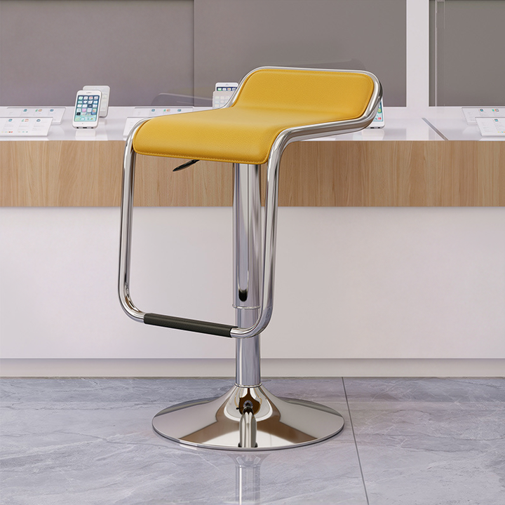 Contemporary Nordic Square PU Leather Metal Height Adjustable Swivel Bar Stool Footrest For Dining Room