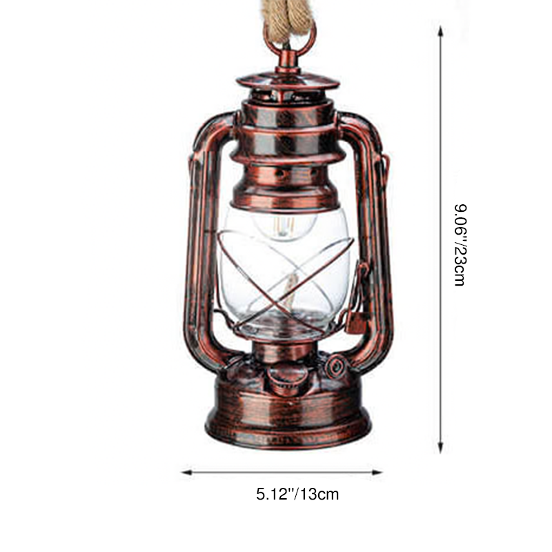 Vintage Hanfseil Kerosin 1-Licht Pendelleuchte 