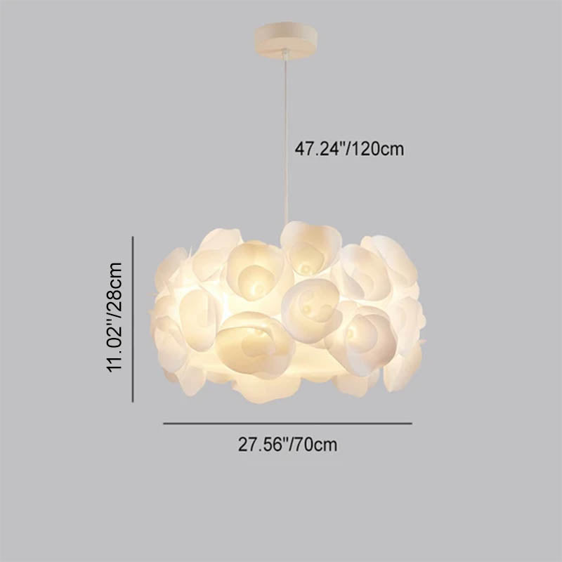 Suspension à 3 lumières en fer et PVC avec bouquet de fleurs crème minimaliste moderne pour salon 