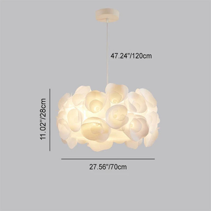 Suspension à 3 lumières en fer et PVC avec bouquet de fleurs crème minimaliste moderne pour salon 