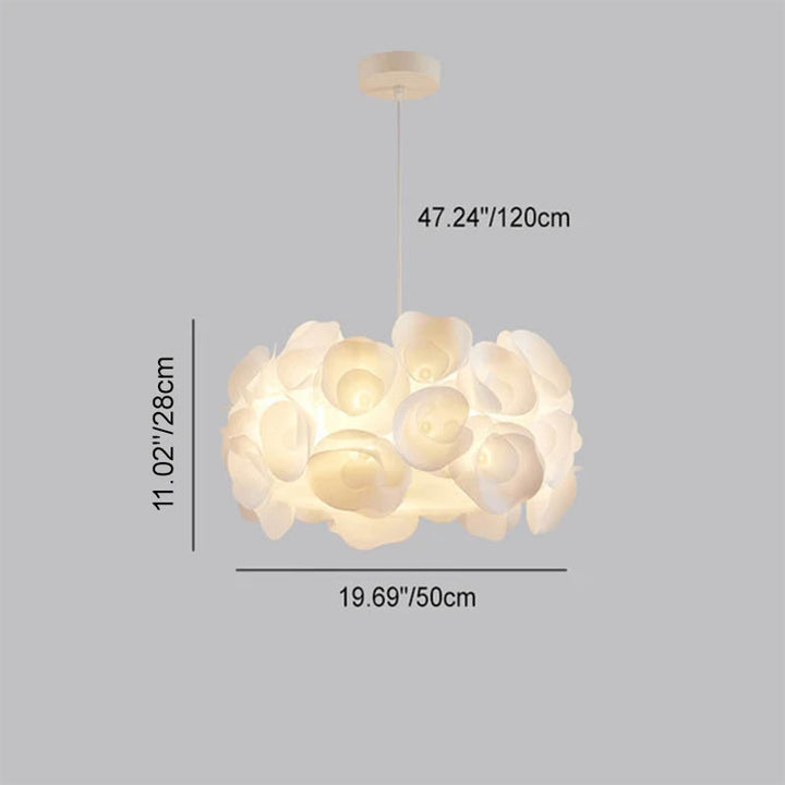Suspension à 3 lumières en fer et PVC avec bouquet de fleurs crème minimaliste moderne pour salon 