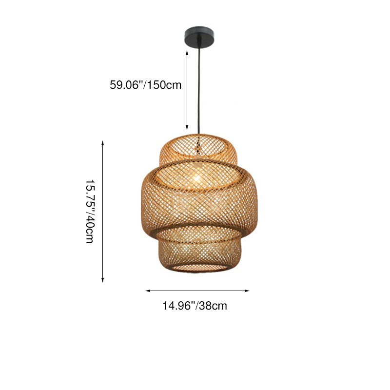 Modern Tiered Bamboo Weaving 1-Light Cylinder Pendant Light