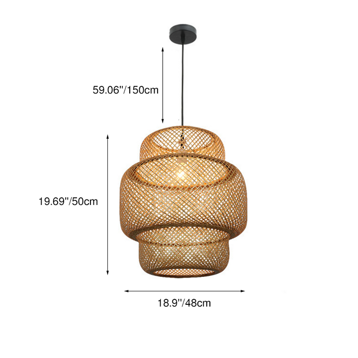 Modern Tiered Bamboo Weaving 1-Light Cylinder Pendant Light