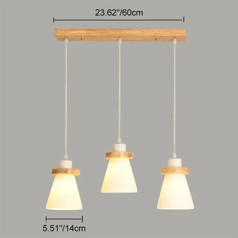 Suspension lumineuse à 1/3 lumières avec abat-jour en bois moderne en forme de cône 