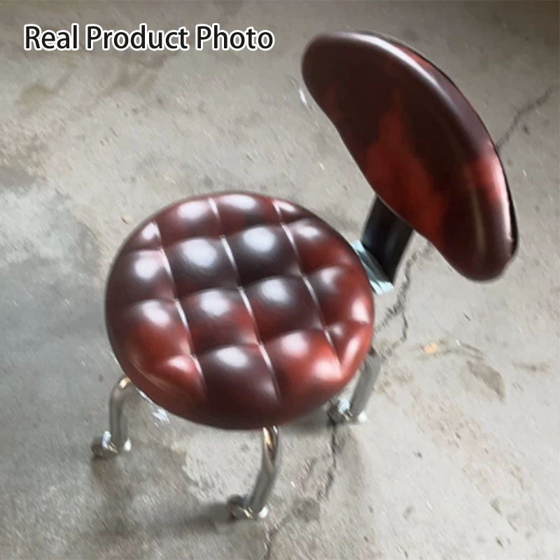 Contemporary Retro Faux Leather Carbon Steel Rubber Round Movable Low Stool Comfortable Backrest For Living Room