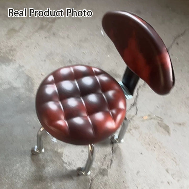 Contemporary Retro Faux Leather Carbon Steel Rubber Round Movable Low Stool Comfortable Backrest For Living Room