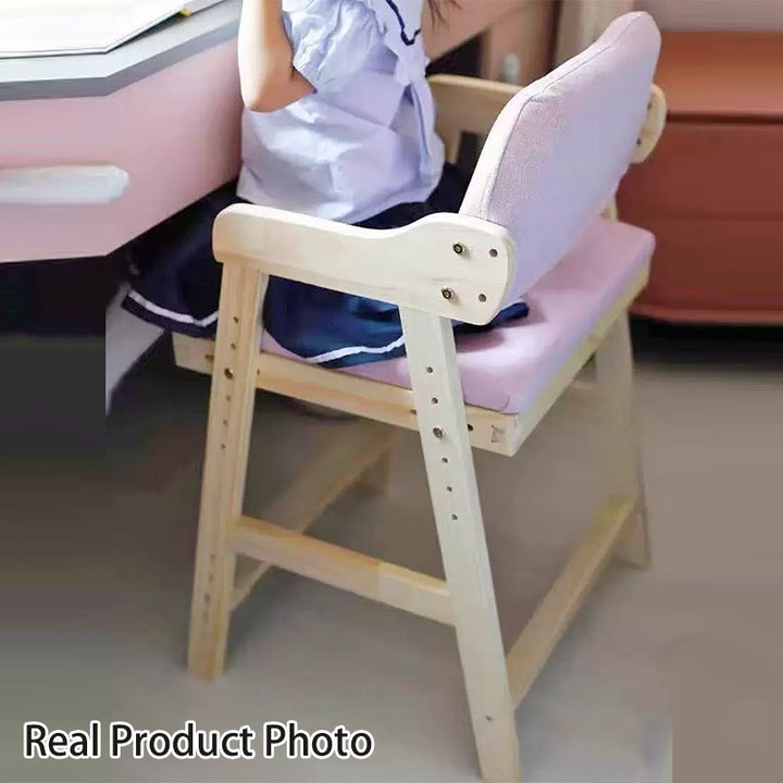 Moderner minimalistischer rechteckiger Kissen Baumwoll-Leinen-Mischung Massivholz Schwamm Kinder-Esszimmerstuhl Rückenlehne Armlehne verstellbar für Esszimmer 