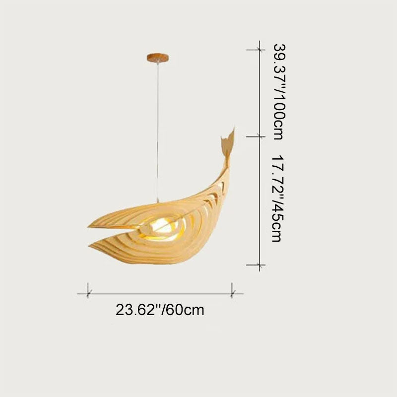 Lampe suspendue moderne japonaise créative en bois à 1 lumière en forme de poisson 