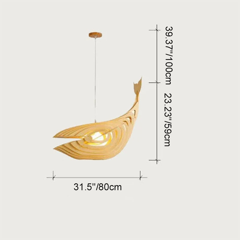 Lampe suspendue moderne japonaise créative en bois à 1 lumière en forme de poisson 