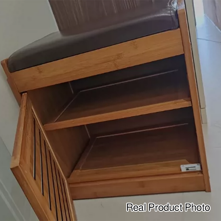 Moderner minimalistischer rechteckiger Bambus Kunstleder Schuhbank 2/3/4-Schrank für den Eingangsbereich 