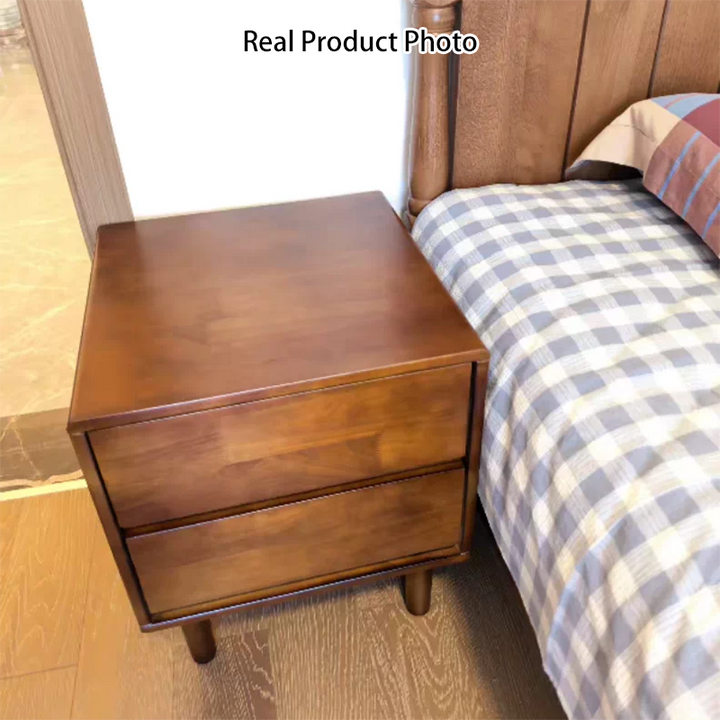 Moderner minimalistischer rechteckiger versteckter Griffdesign Nachttisch aus Gummibaum Massivholz Mehrschichtplatte 2-Schubladen für das Schlafzimmer 