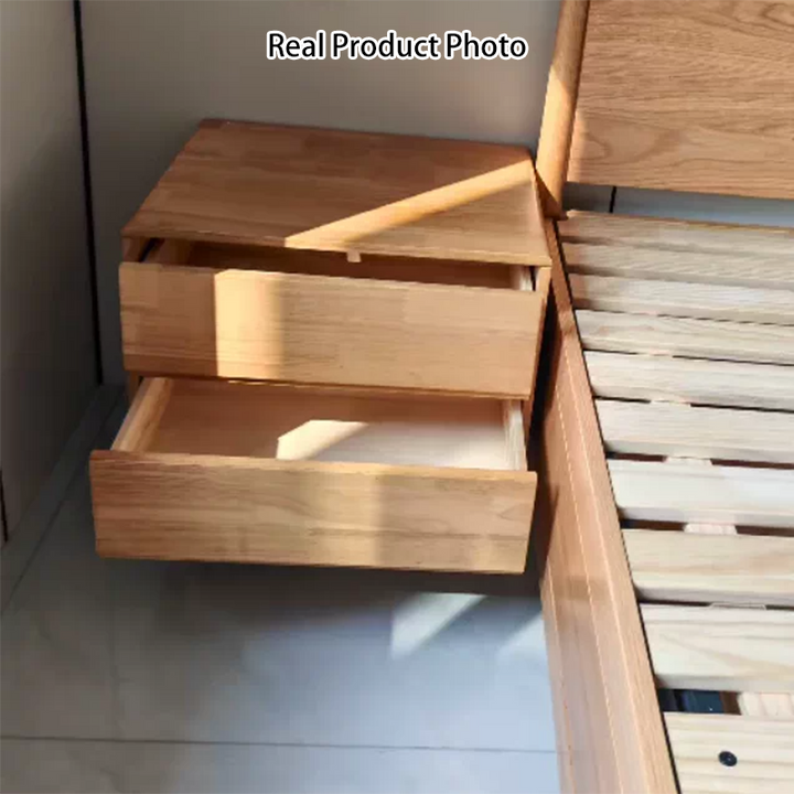 Moderner minimalistischer rechteckiger versteckter Griffdesign Nachttisch aus Gummibaum Massivholz Mehrschichtplatte 2-Schubladen für das Schlafzimmer 