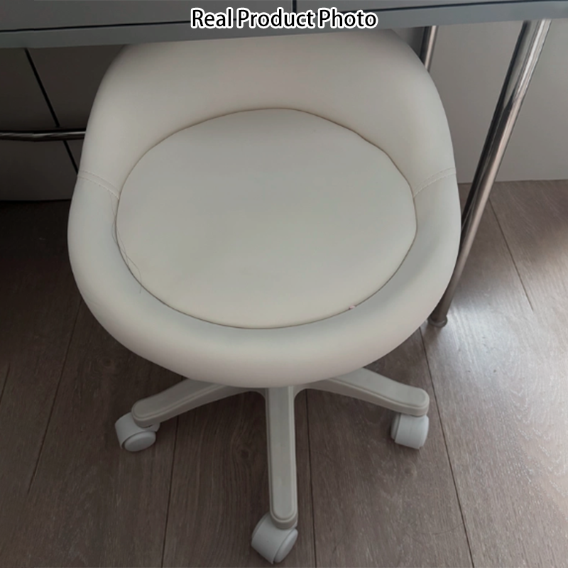 Tabouret de coiffeuse moderne minimaliste rond en cuir microfibre rembourré avec quincaillerie, mobile et réglable pour chambre à coucher 