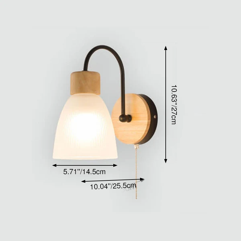 Modern Minimalist Rubberwood Iron Glass Log Bend Design 1-Light Wall Sconce Lamp For Bedroom