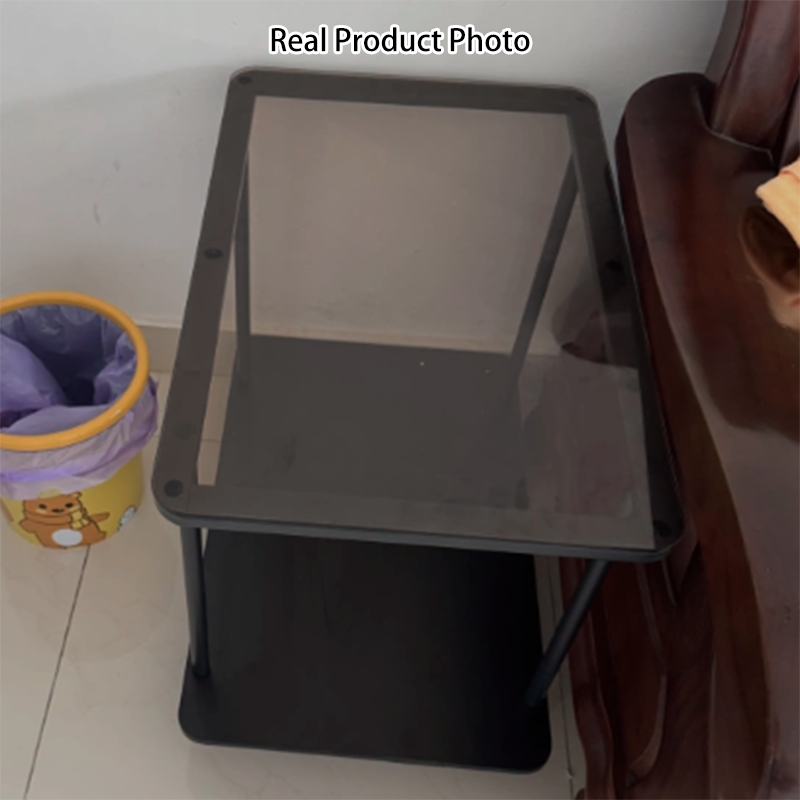 Mesa auxiliar rectangular moderna minimalista de vidrio con estructura de hierro de 2 niveles para sala de estar 