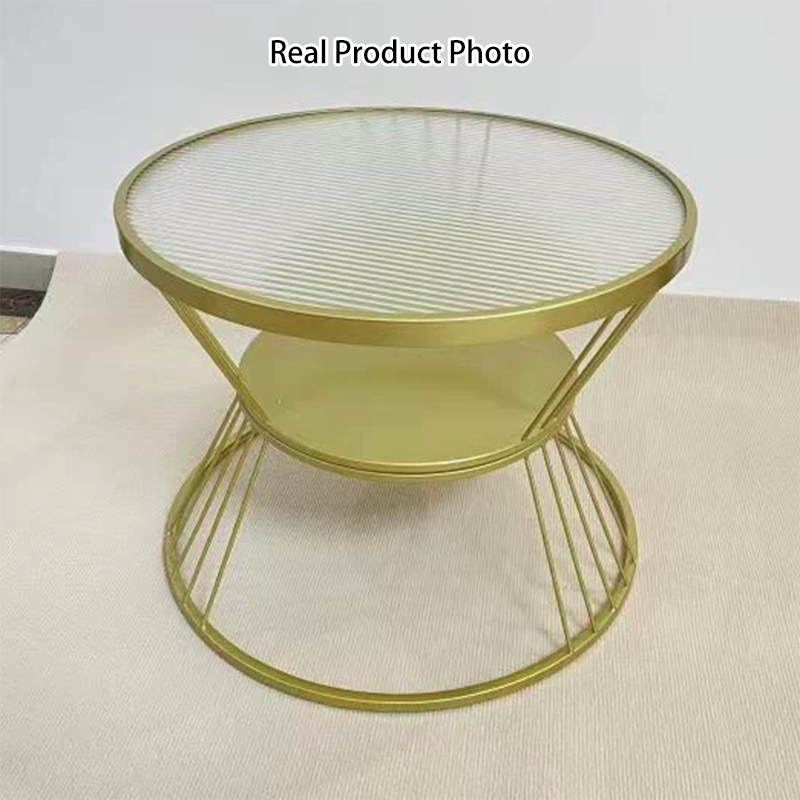 Modern Minimalist Round Hourglass Shape Glass Iron Coffee Table 2-Tier For Living Room