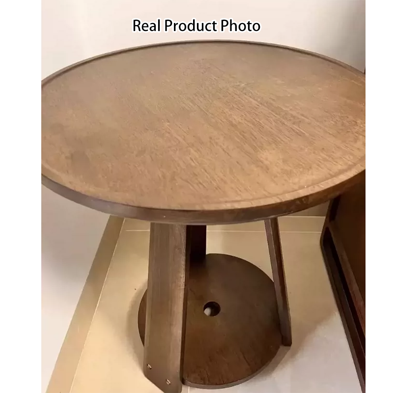 Modern Minimalist Round Tripod Rubberwood Coffee Table 2-Tier For Living Room
